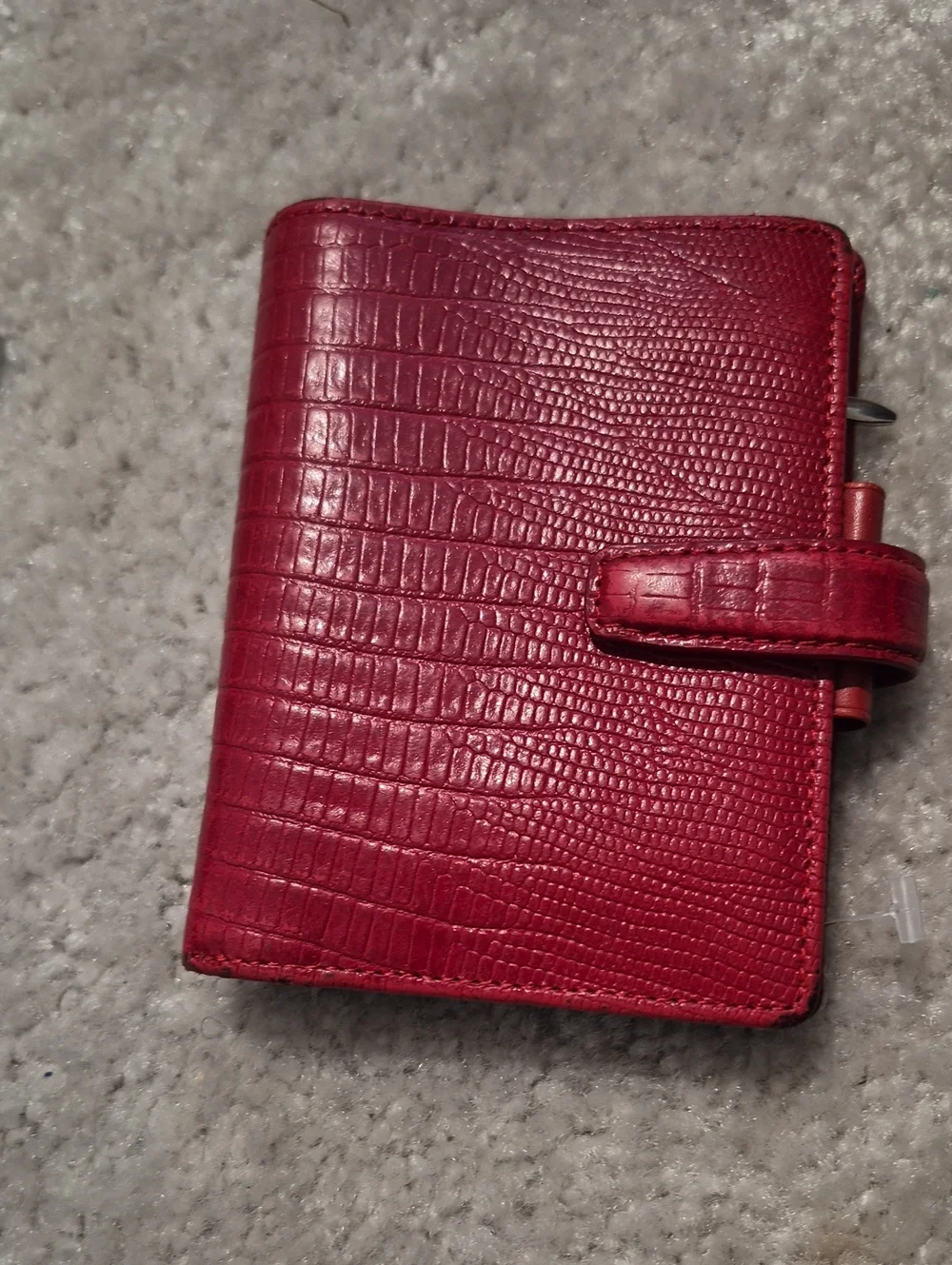 Mini Ring Planner Red Croc-Embossed Leather Organizer Wallet